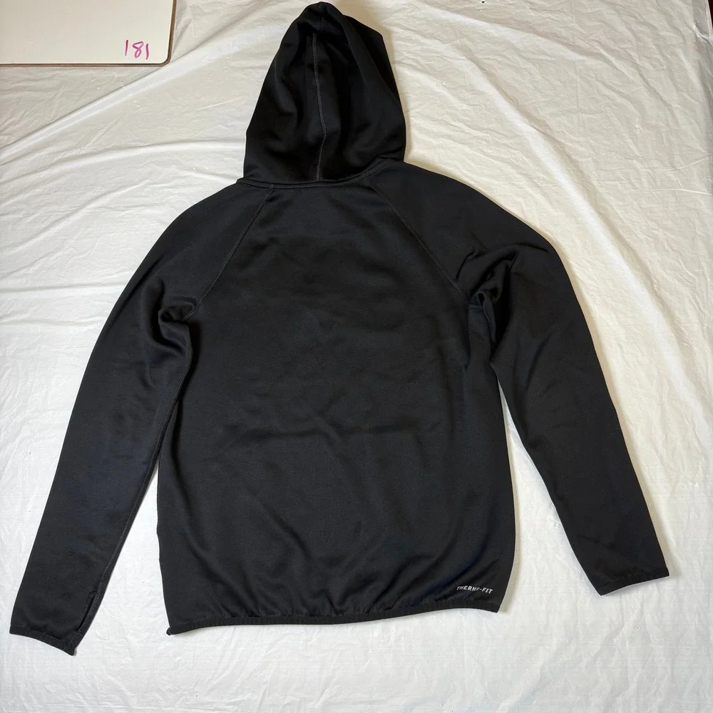 Nike‎ Therma-FIT Hoodie Youth Small Black Pullover Patterned Swoosh Sportswear